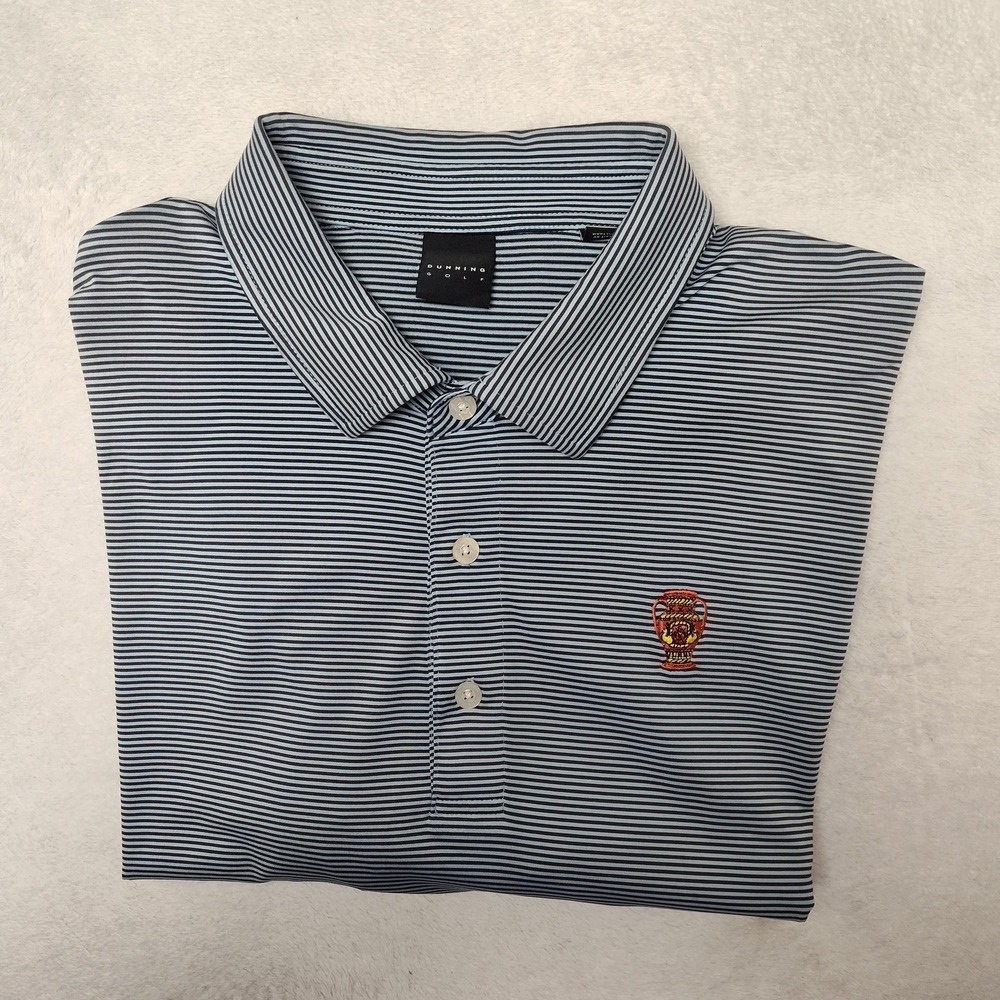 Dunning Golf Polo Shirt Mens XL Blue‎ Striped Golf Performance Everbest Naples